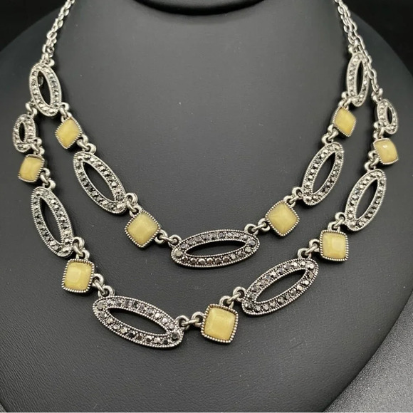 Liz Claiborne Jewelry - Gorgeous Butterscotch Yellow and Marcasite Double Layer Statement Necklace LC